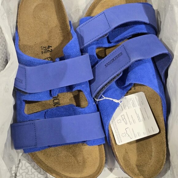 $ 150- Birkenstock UJI Nubuck/Suede Leather Slide Sandals 1025649 Blue- Unisex - Picture 9 of 9